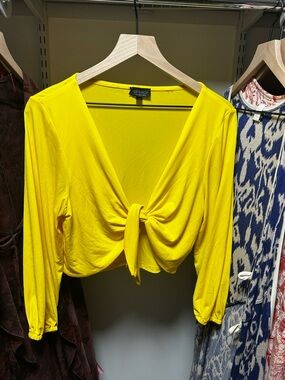 Topshop Bright Yellow Tie-Front Long Sleeve Crop Top